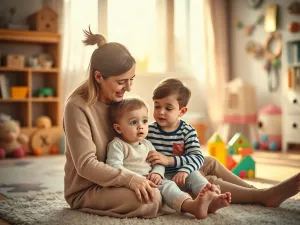 Uśmiechnięte niemowlę leżące na miękkim kocu i wydające dźwięki, co ilustruje wczesny etap rozwoju mowy u dziecka.